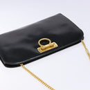 Salvatore Ferragamo Gancini Chain Shoulder Bag Leather Black Gold Auth 137680-6