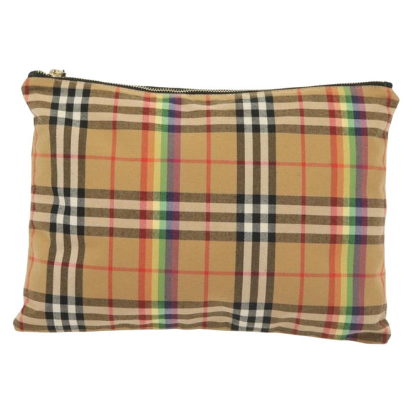 BURBERRY Nova Check Document Case Canvas Beige Gold Auth 137682