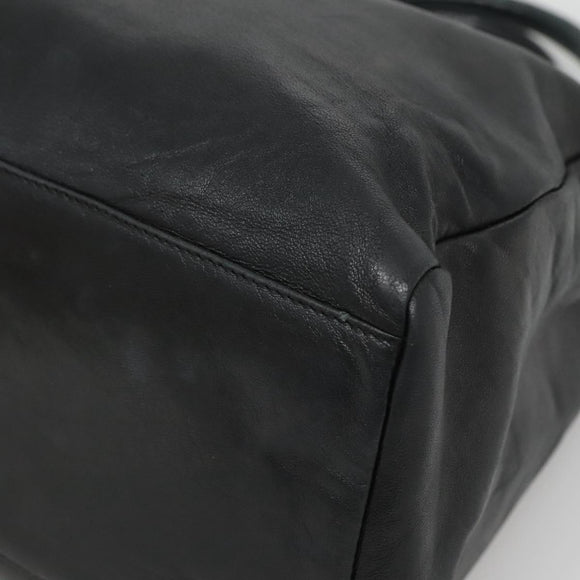 PRADA Hand Bag Leather Black Silver Auth 137694