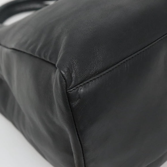 PRADA Hand Bag Leather Black Silver Auth 137694