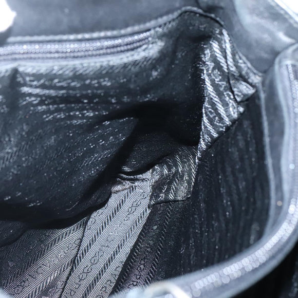 PRADA Hand Bag Leather Black Silver Auth 137694