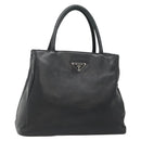 PRADA Hand Bag Leather Black Silver Auth 137694-1