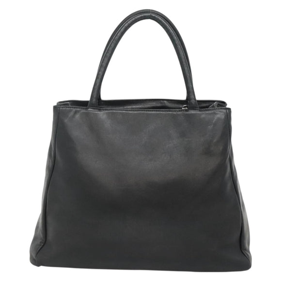 PRADA Hand Bag Leather Black Silver Auth 137694