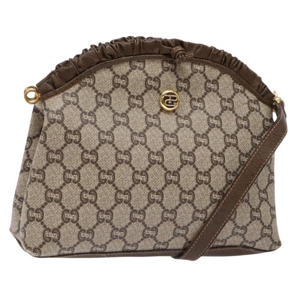 GUCCI GG Plus Supreme Shoulder Bag PVC Beige Gold Auth 137701