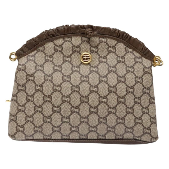 GUCCI GG Plus Supreme Shoulder Bag PVC Beige Gold Auth 137701