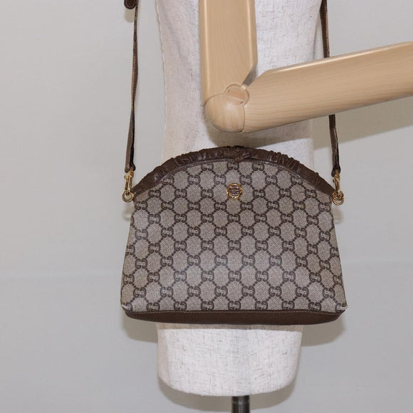 GUCCI GG Plus Supreme Shoulder Bag PVC Beige Gold Auth 137701