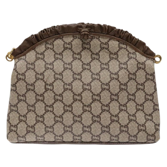 GUCCI GG Plus Supreme Shoulder Bag PVC Beige Gold Auth 137701