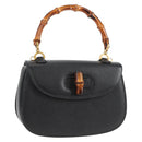 GUCCI Bamboo Hand Bag Leather Black Gold 001 1781 1577 0 Auth 137706A-1