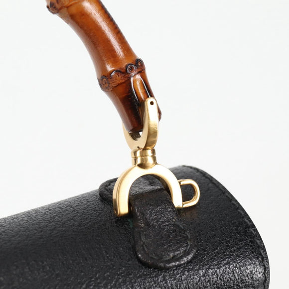 GUCCI Bamboo Hand Bag Leather Black Gold 001 1781 1577 0 Auth 137706A