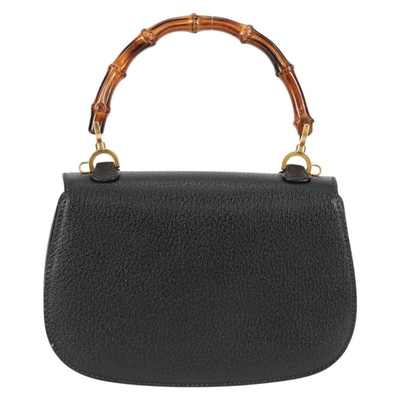 GUCCI Bamboo Hand Bag Leather Black Gold 001 1781 1577 0 Auth 137706A