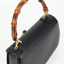 GUCCI Bamboo Hand Bag Leather Black Gold 001 1781 1577 0 Auth 137706A-6