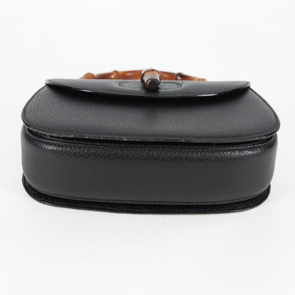 GUCCI Bamboo Hand Bag Leather Black Gold 001 1781 1577 0 Auth 137706A