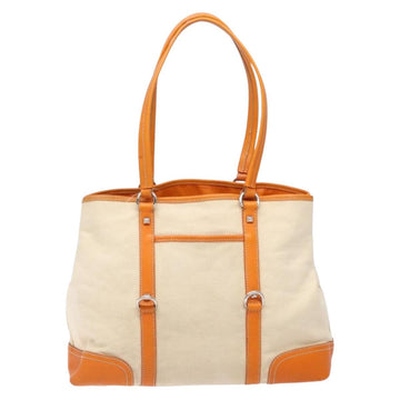 PRADA Hand Bag Canvas Beige Silver Auth 137717 - 0