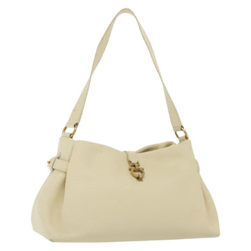 Salvatore Ferragamo Gancini Shoulder Bag Leather White Gold Auth 137725