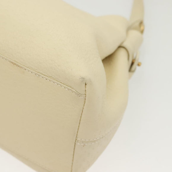 Salvatore Ferragamo Gancini Shoulder Bag Leather White Gold Auth 137725