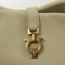 Salvatore Ferragamo Gancini Shoulder Bag Leather White Gold Auth 137725-10