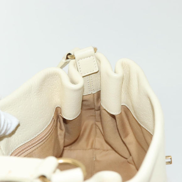 Salvatore Ferragamo Gancini Shoulder Bag Leather White Gold Auth 137725