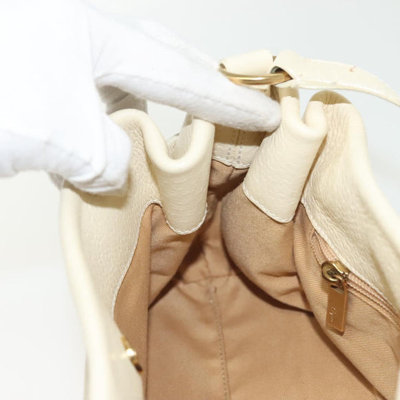 Salvatore Ferragamo Gancini Shoulder Bag Leather White Gold Auth 137725