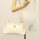 Salvatore Ferragamo Gancini Shoulder Bag Leather White Gold Auth 137725-20