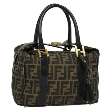 FENDI Zucca Canvas Hand Bag Brown Black gold Auth 137734