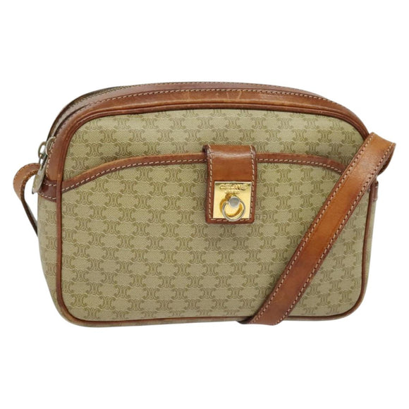 CELINE Macadam Canvas Shoulder Bag PVC Beige Gold Auth 137747