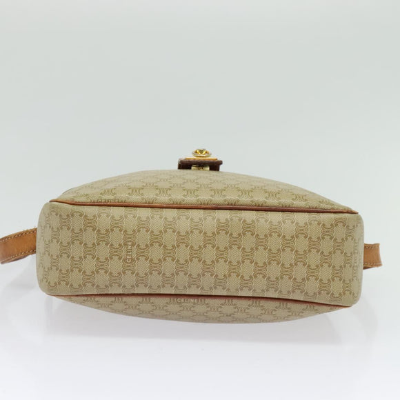CELINE Macadam Canvas Shoulder Bag PVC Beige Gold Auth 137747