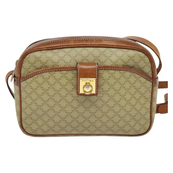 CELINE Macadam Canvas Shoulder Bag PVC Beige Gold Auth 137747
