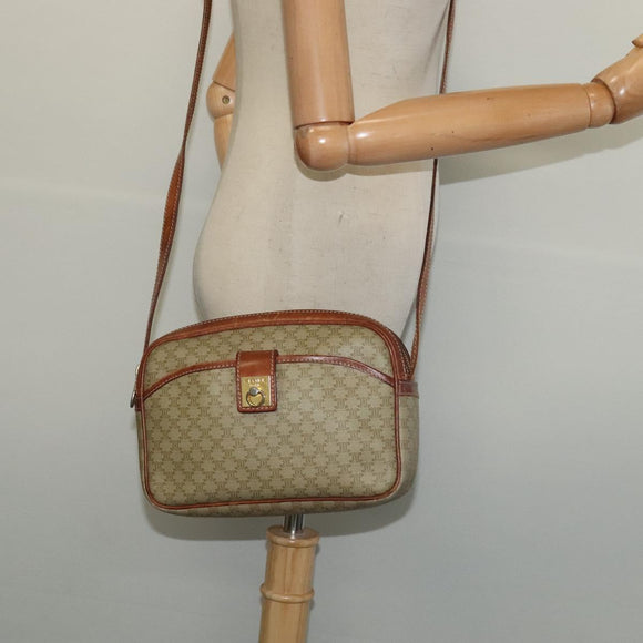 CELINE Macadam Canvas Shoulder Bag PVC Beige Gold Auth 137747