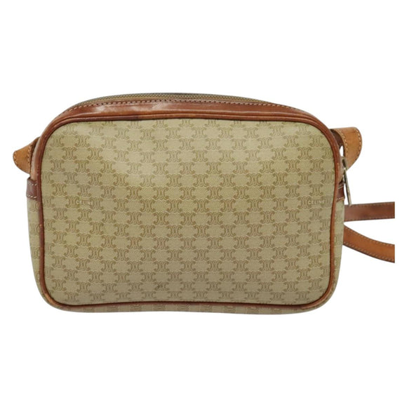 CELINE Macadam Canvas Shoulder Bag PVC Beige Gold Auth 137747