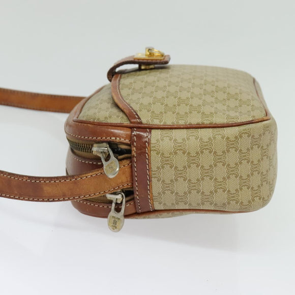 CELINE Macadam Canvas Shoulder Bag PVC Beige Gold Auth 137747