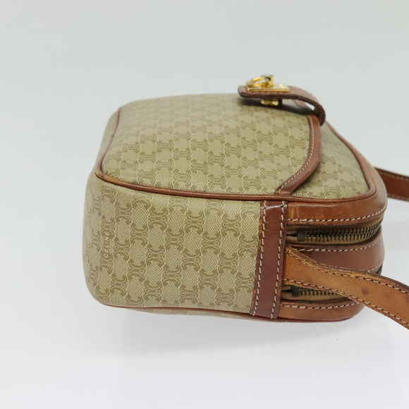 CELINE Macadam Canvas Shoulder Bag PVC Beige Gold Auth 137747