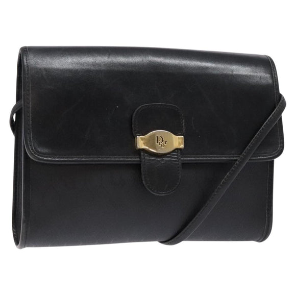 Christian Dior Honeycomb Canvas Shoulder Bag PVC Black Gold Auth 137748