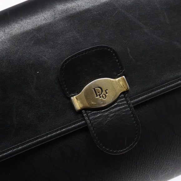 Christian Dior Honeycomb Canvas Shoulder Bag PVC Black Gold Auth 137748