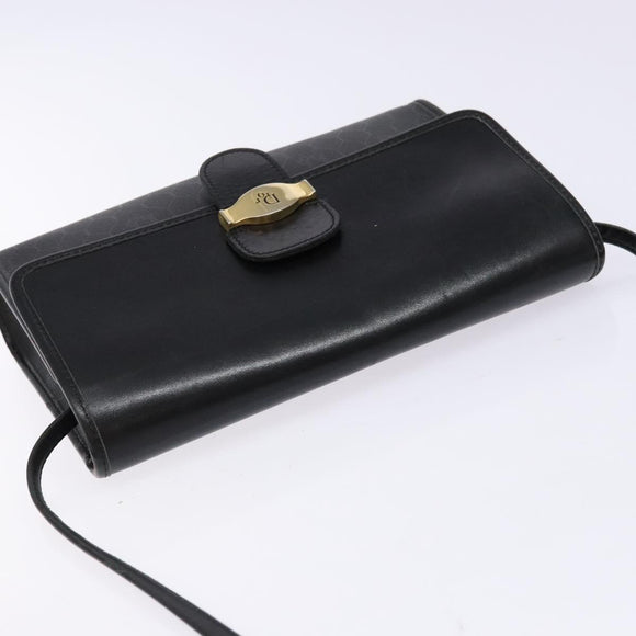 Christian Dior Honeycomb Canvas Shoulder Bag PVC Black Gold Auth 137748