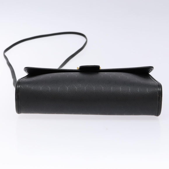 Christian Dior Honeycomb Canvas Shoulder Bag PVC Black Gold Auth 137748