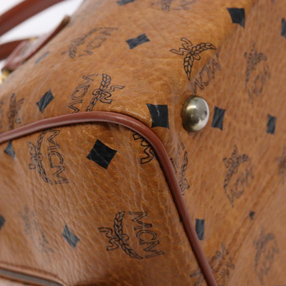 MCM Logogram Vicetos Hand Bag PVC Leather Brown Gold Auth 137750