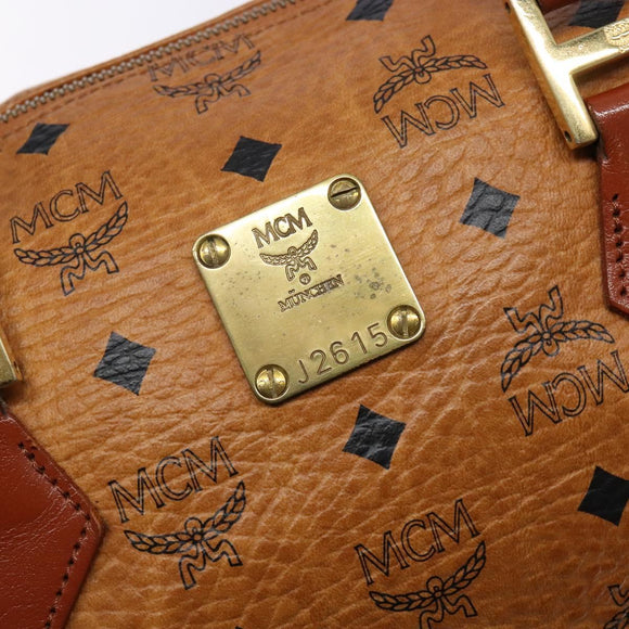 MCM Logogram Vicetos Hand Bag PVC Leather Brown Gold Auth 137750