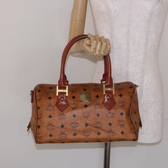 MCM Logogram Vicetos Hand Bag PVC Leather Brown Gold Auth 137750