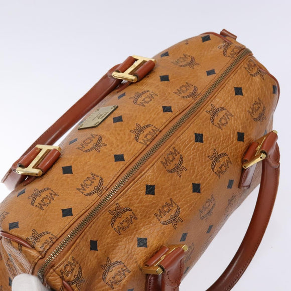 MCM Logogram Vicetos Hand Bag PVC Leather Brown Gold Auth 137750