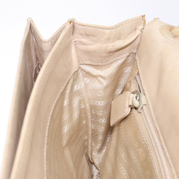 PRADA Chain Shoulder Bag Leather plastic Beige Silver Auth 137752