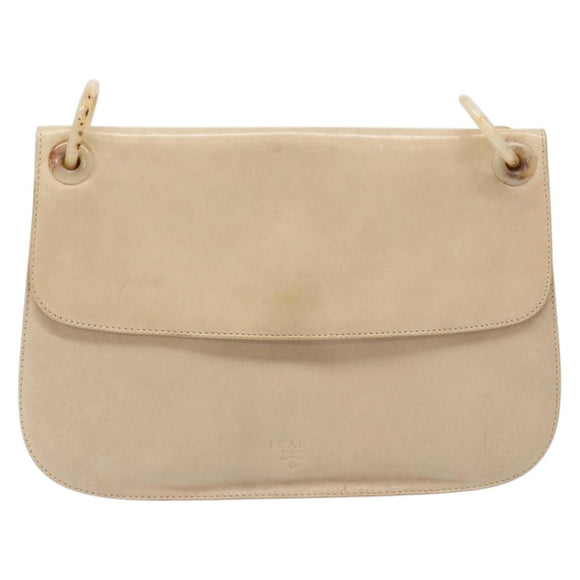 PRADA Chain Shoulder Bag Leather plastic Beige Silver Auth 137752