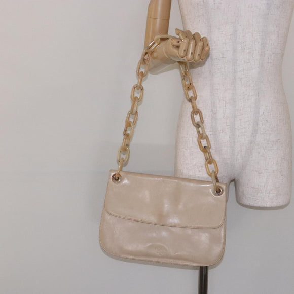 PRADA Chain Shoulder Bag Leather plastic Beige Silver Auth 137752