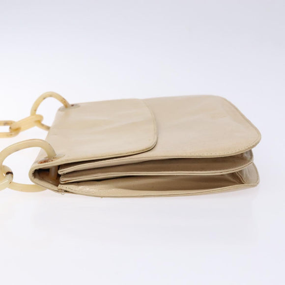 PRADA Chain Shoulder Bag Leather plastic Beige Silver Auth 137752