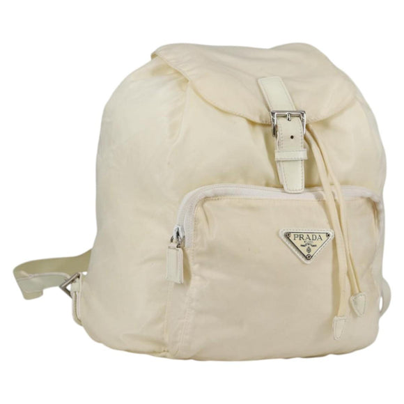 PRADA Backpack Nylon Cream Silver Auth 137765