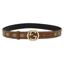 GUCCI GG Canvas Belt Leather 35.4"" Beige Gold 114874 Auth 137789