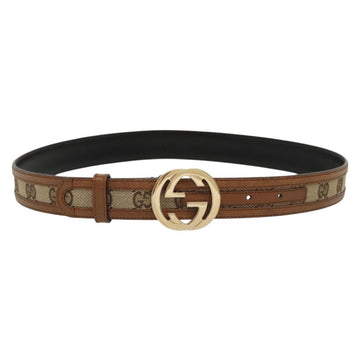 GUCCI GG Canvas Belt Leather 35.4"" Beige Gold 114874 Auth 137789