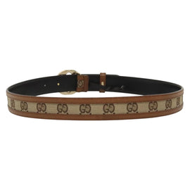 GUCCI GG Canvas Belt Leather 35.4"" Beige Gold 114874 Auth 137789 - 0