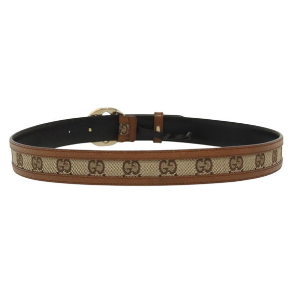 GUCCI GG Canvas Belt Leather 35.4"" Beige Gold 114874 Auth 137789