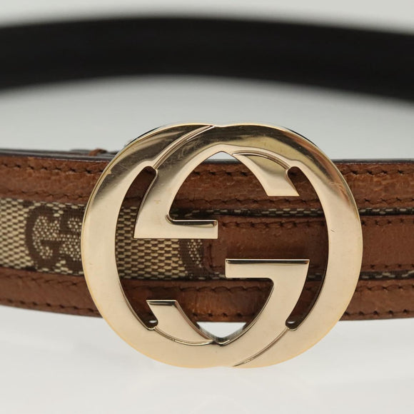 GUCCI GG Canvas Belt Leather 35.4"" Beige Gold 114874 Auth 137789