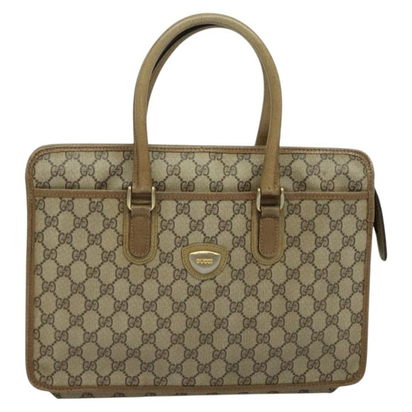 GUCCI GG Supreme Hand Bag PVC Vintage Beige Gold Auth 137795